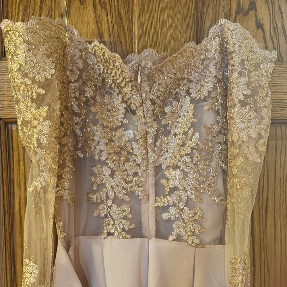 Cream and Gold Long Sleeve jumpsuit with Sweetheart Neckline - Picture 7 of 7
